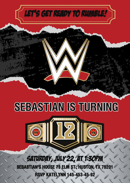 Wrestling WWE WrestleMania  customizable invitation template | Share or Print | boy | GT693