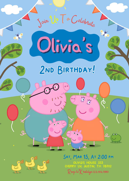 Peppa Pig customizable invitation template | Share or Print | girl | EP754