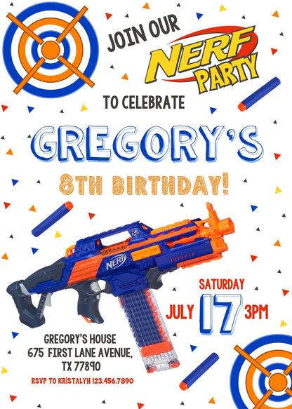 NERF Dart Wars  customizable invitation template | Share or Print | boy | IP289