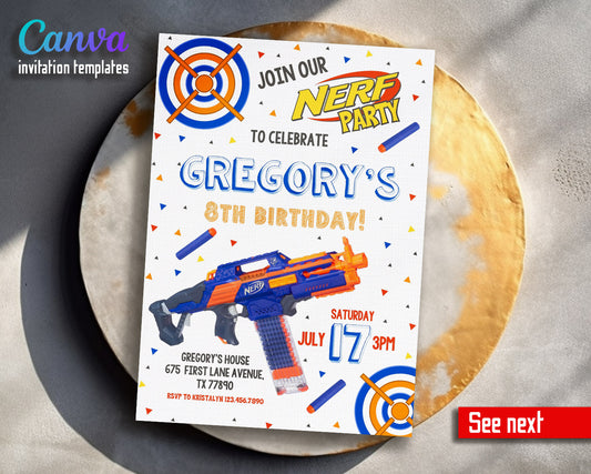 NERF Dart Wars  customizable invitation template | Share or Print | boy | IP289