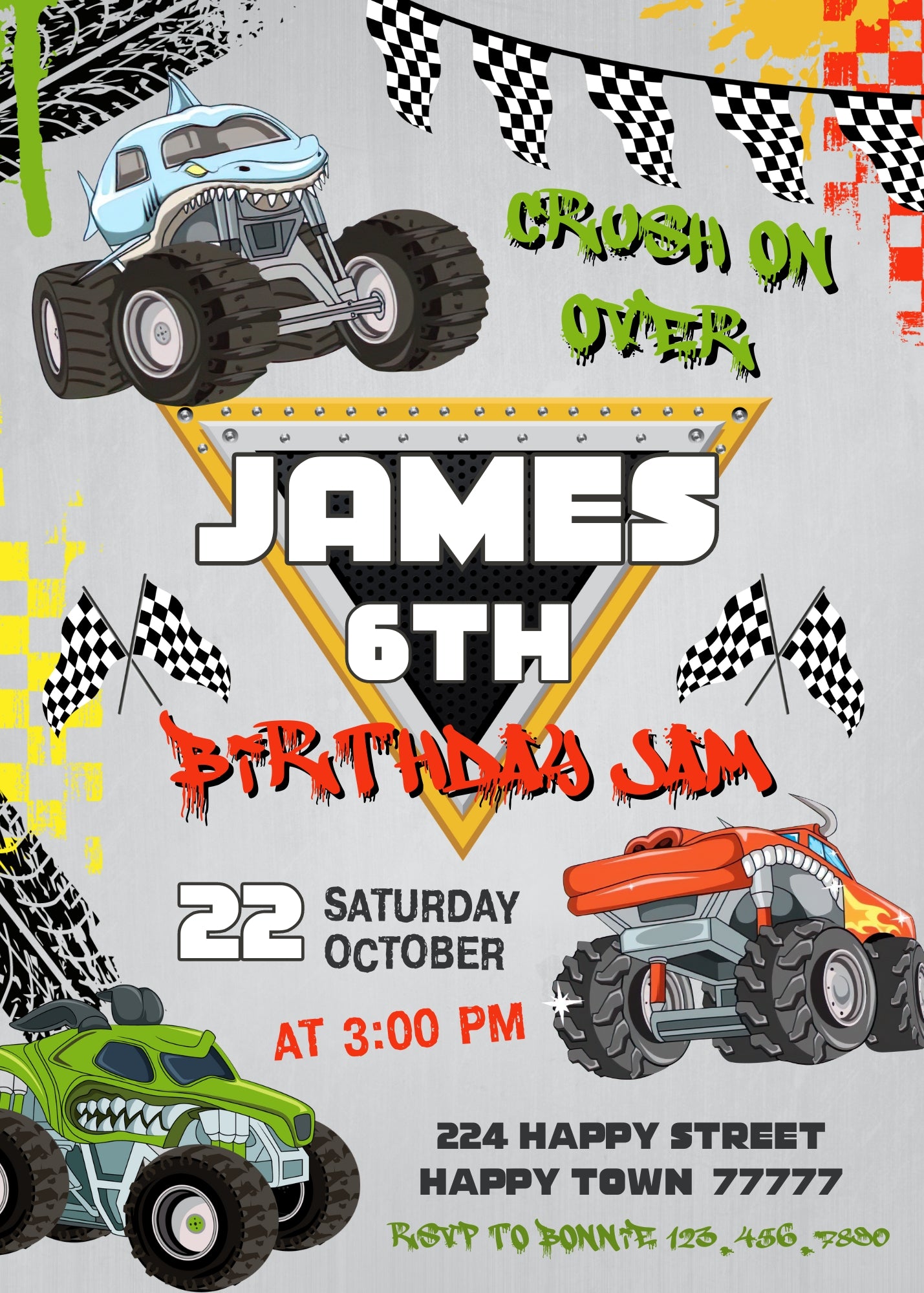 Monster Jam Monster Truck customizable invitation template | Share or Print | boy | GR646