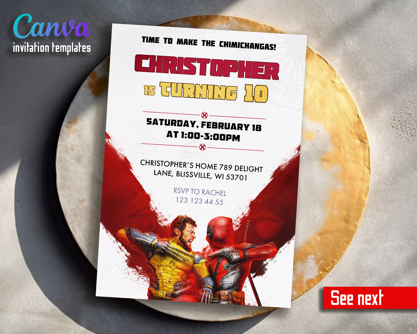 Deadpool Wolverine Marvel  customizable invitation template | Share or Print | boy | DX165