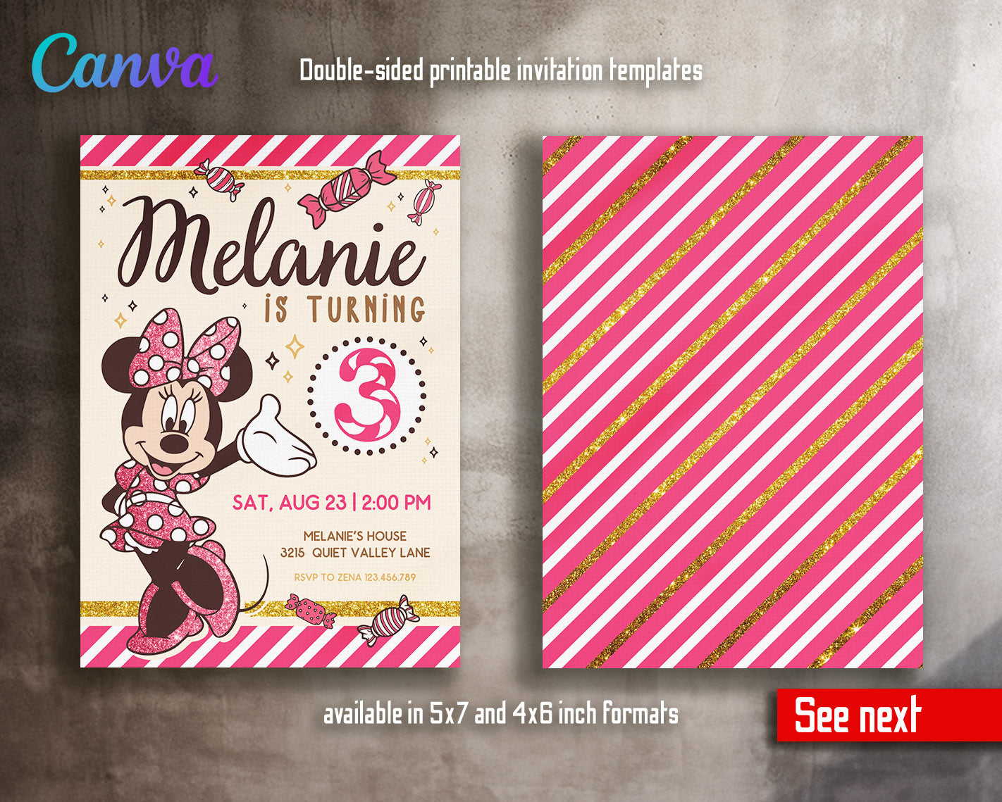 Minnie Mouse Disney Mickey customizable invitation template | Share or Print | girl | DB688