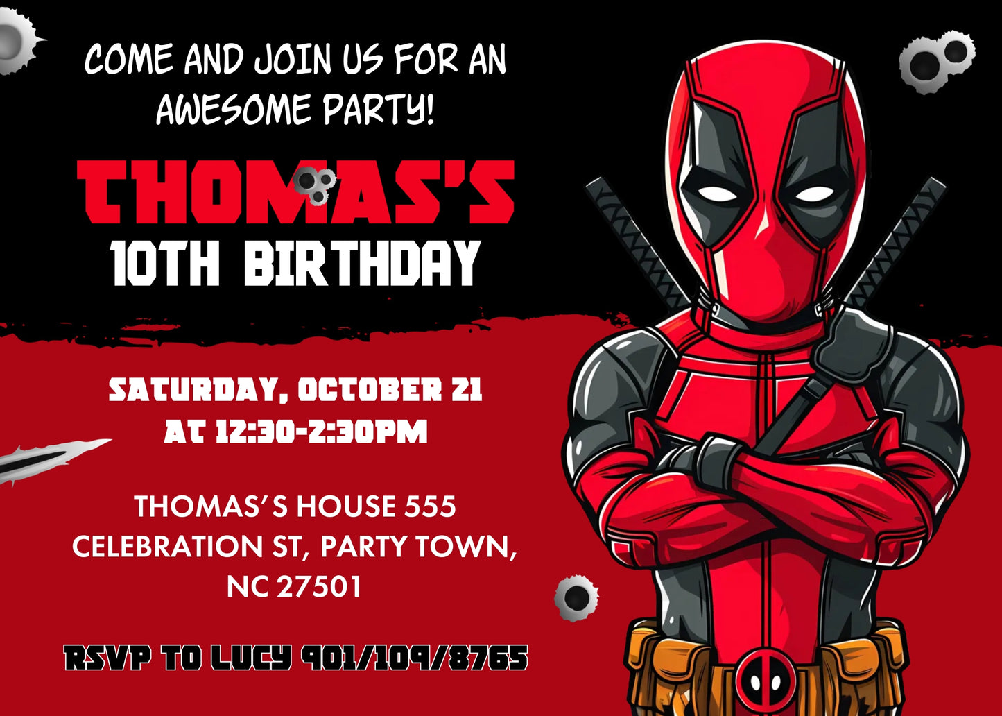 Deadpool Marvel  customizable invitation template | Share or Print | boy | IJ638