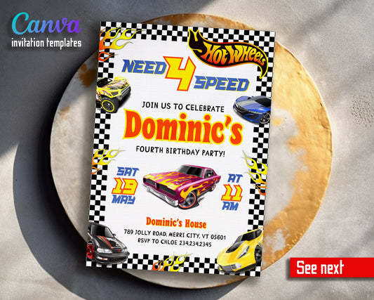 Hot Wheels Need Four Speed  customizable invitation template | Share or Print | boy | AE526