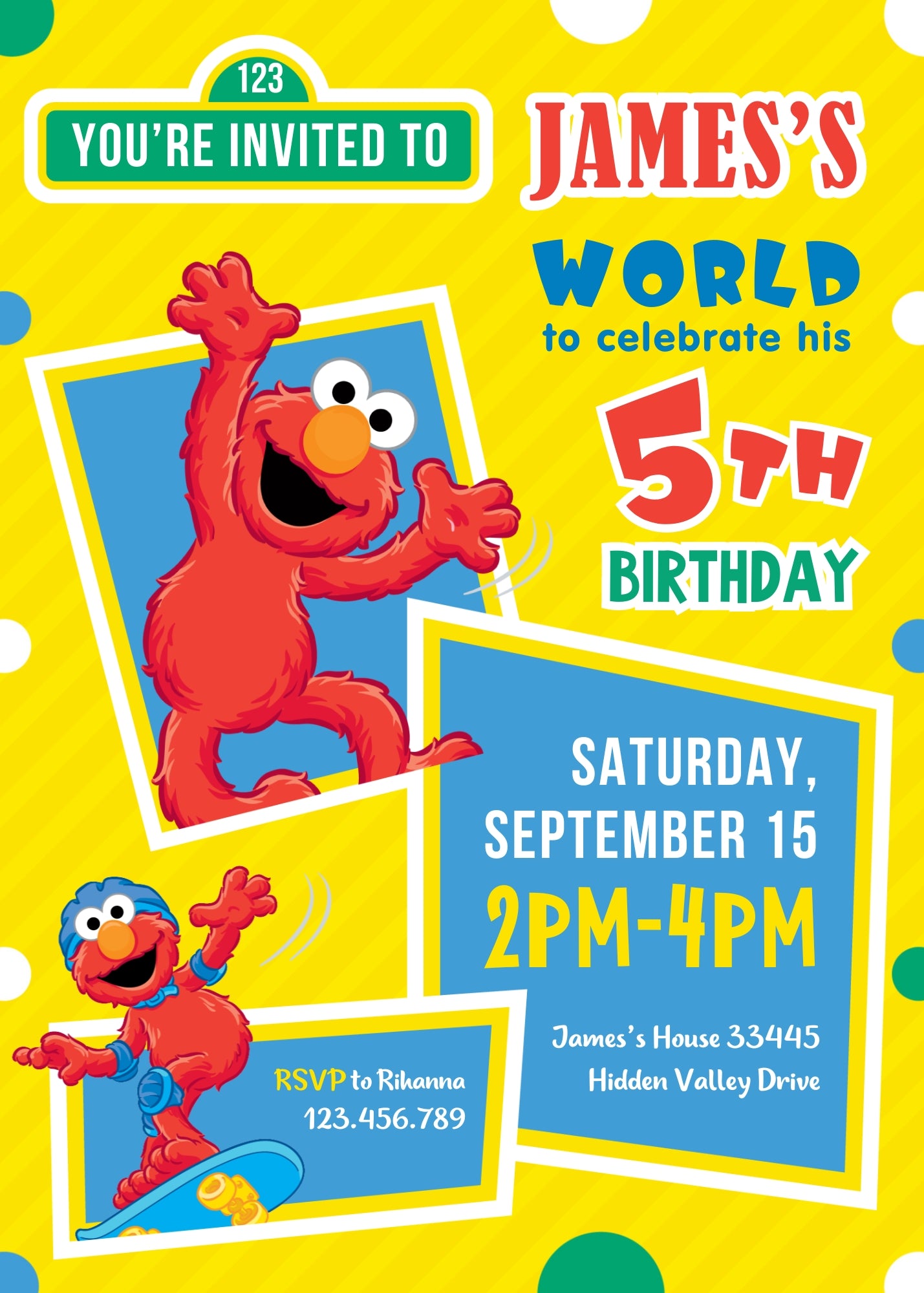 Sesame Street Elmo customizable invitation template | Share or Print |  | SI095