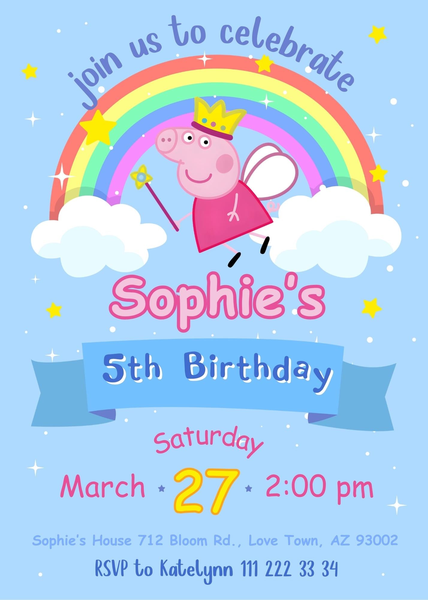 Peppa Pig customizable invitation template | Share or Print | girl | UX147