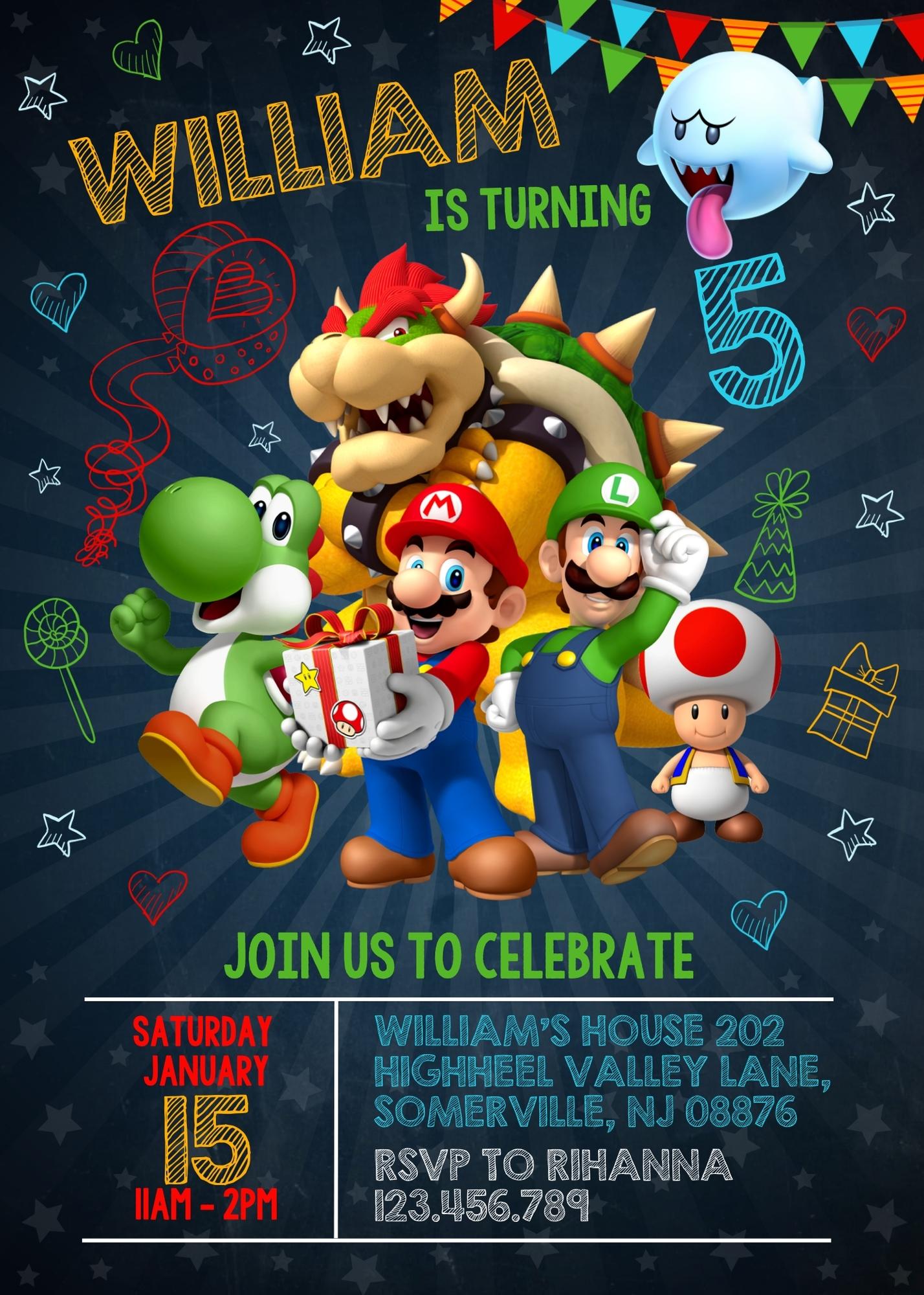 Super Mario Bros  customizable invitation template | Share or Print |  | WD739