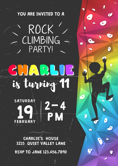 Rock Climbing customizable invitation template | Share or Print |  | YT823