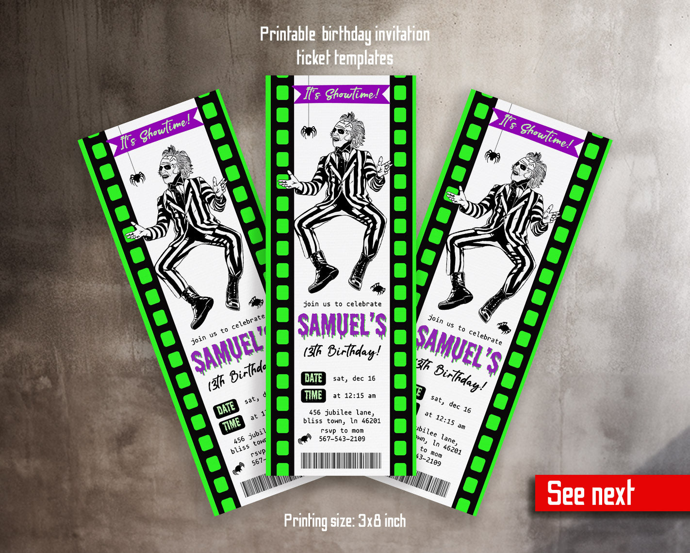 Beetlejuice Halloween customizable invitation template | Share or Print |  | OB478