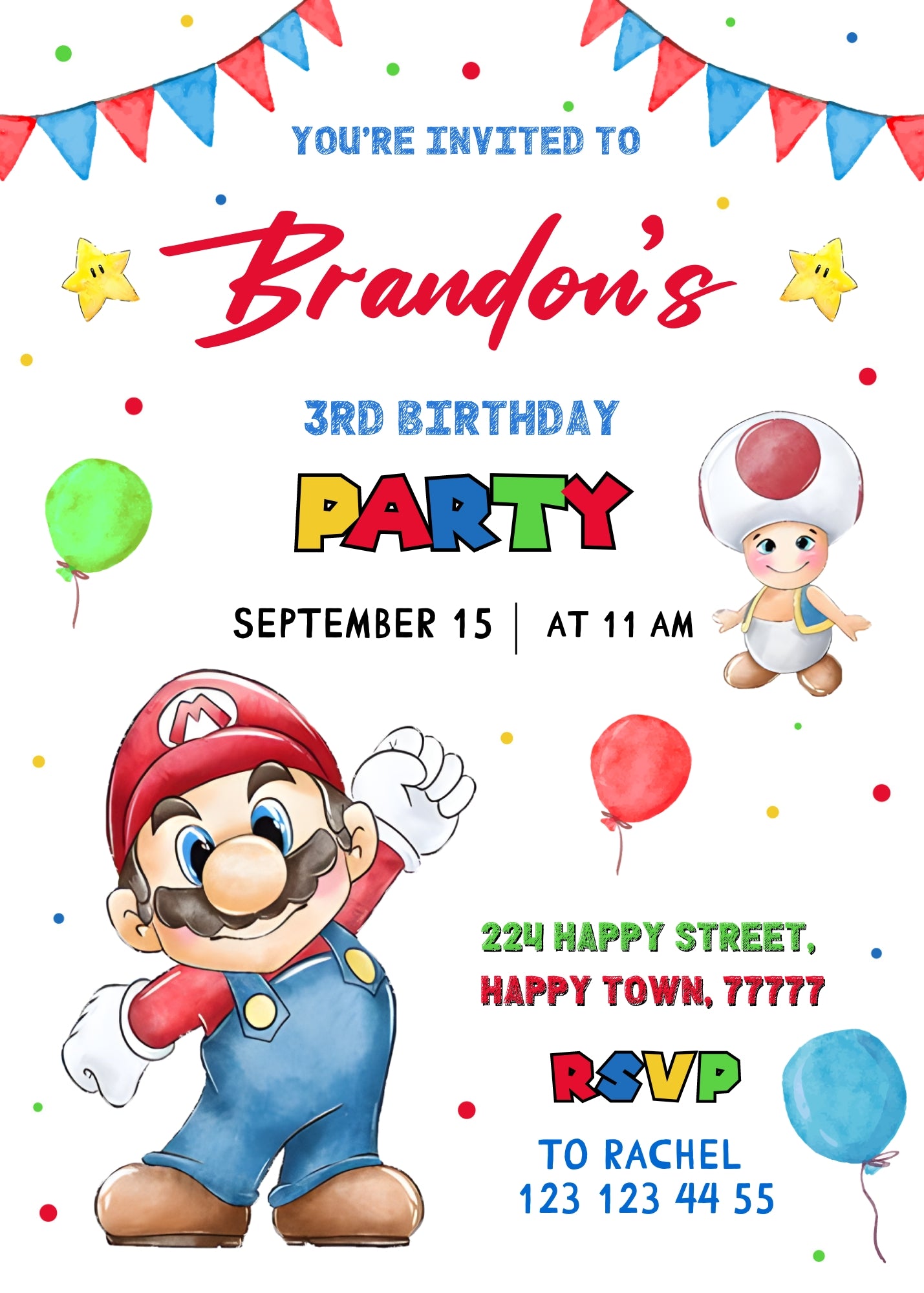 Super Mario Bros  customizable invitation template | Share or Print |  | WQ658