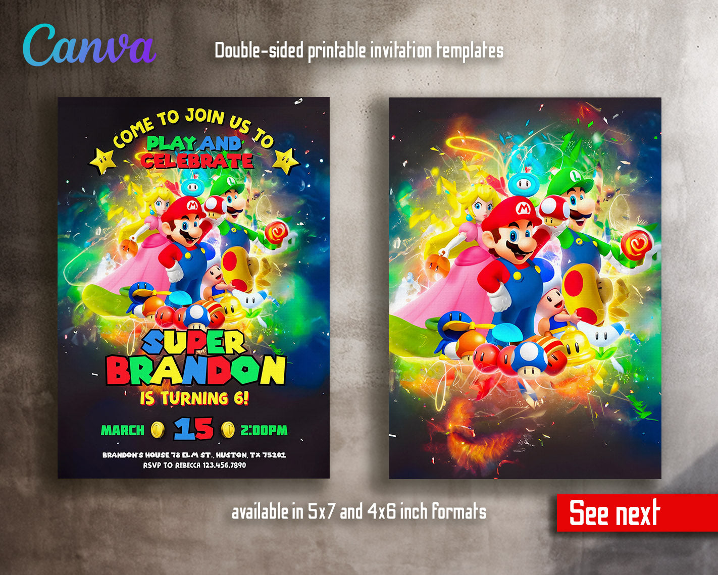 Super Mario Bros  customizable invitation template | Share or Print |  | YS322