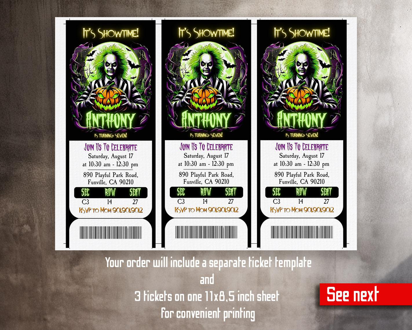 Beetlejuice Halloween customizable invitation template | Share or Print |  | LB102