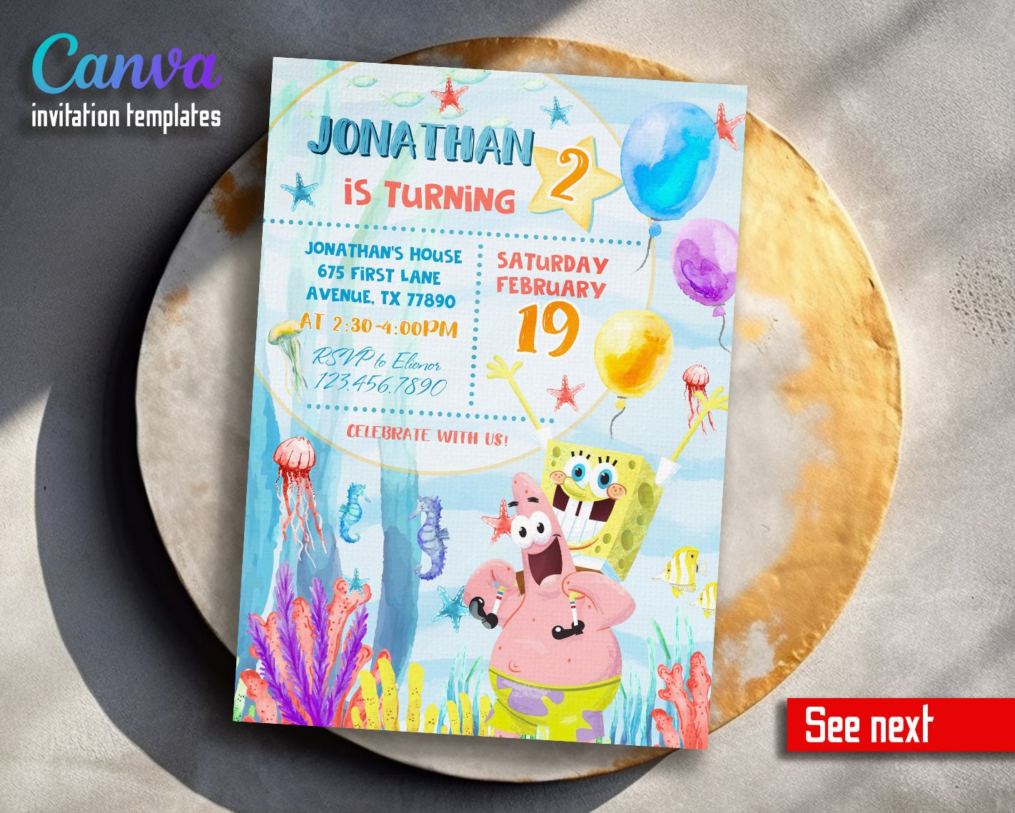 SpongeBob SquarePant customizable invitation template | Share or Print |  | VR905