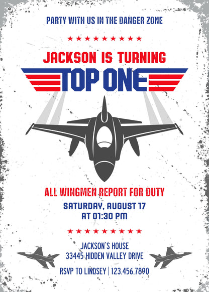 Top Gun One Jet Fighter customizable invitation template | Share or Print | boy | AN637