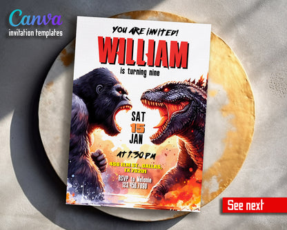 Godzilla X King Kong  customizable invitation template | Share or Print |  | OL311