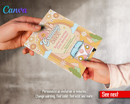 Groovy 1st Bday Hippie Van customizable invitation template | Share or Print |  | VK880