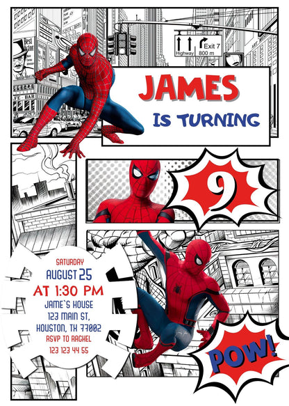 Spiderman customizable invite template | instant download | Share or Print | QH493