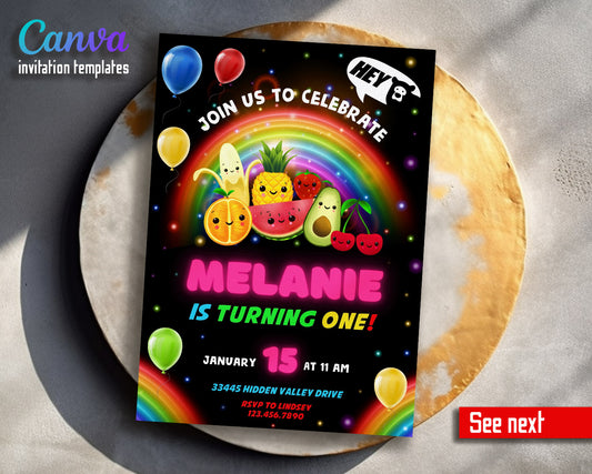 Hey Bear Sensory Dancing Fruits customizable invitation template | Share or Print |  | EM115