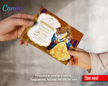 Belle Beauty And The Beast customizable invitation template | Share or Print | girl | HX973