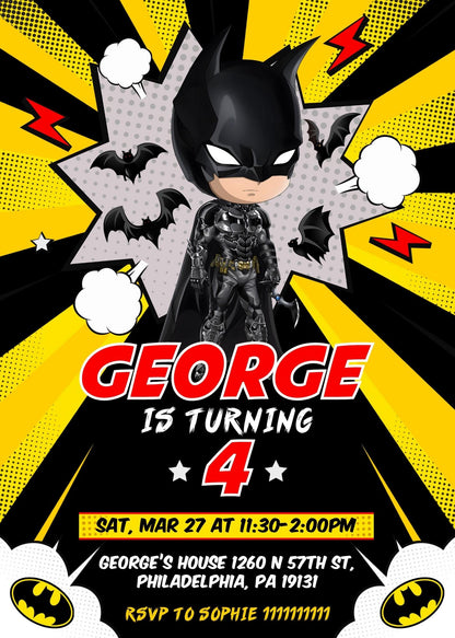 Batman customizable invite template boy | instant download | Share or Print | HA258