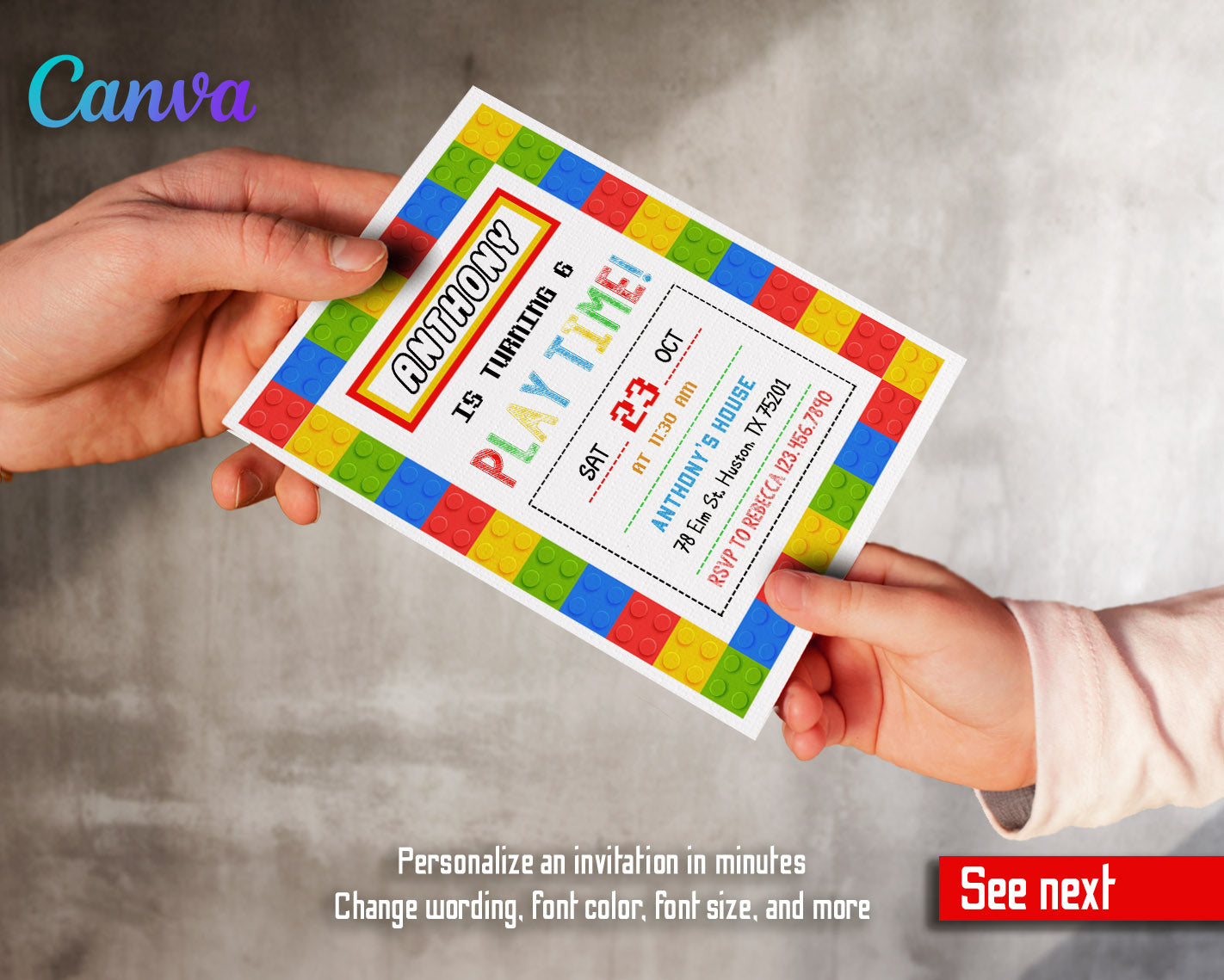 Lego  customizable invitation template | Share or Print |  | WK178