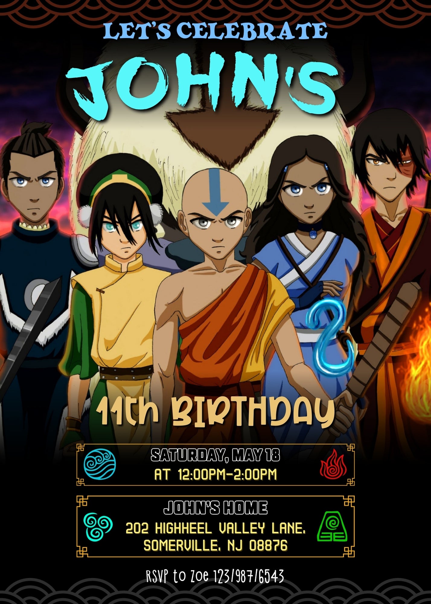 Avatar The Last Airbender  customizable invitation template | Share or Print |  | EH344