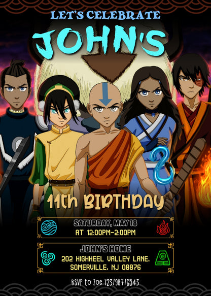 Avatar The Last Airbender  customizable invitation template | Share or Print |  | EH344