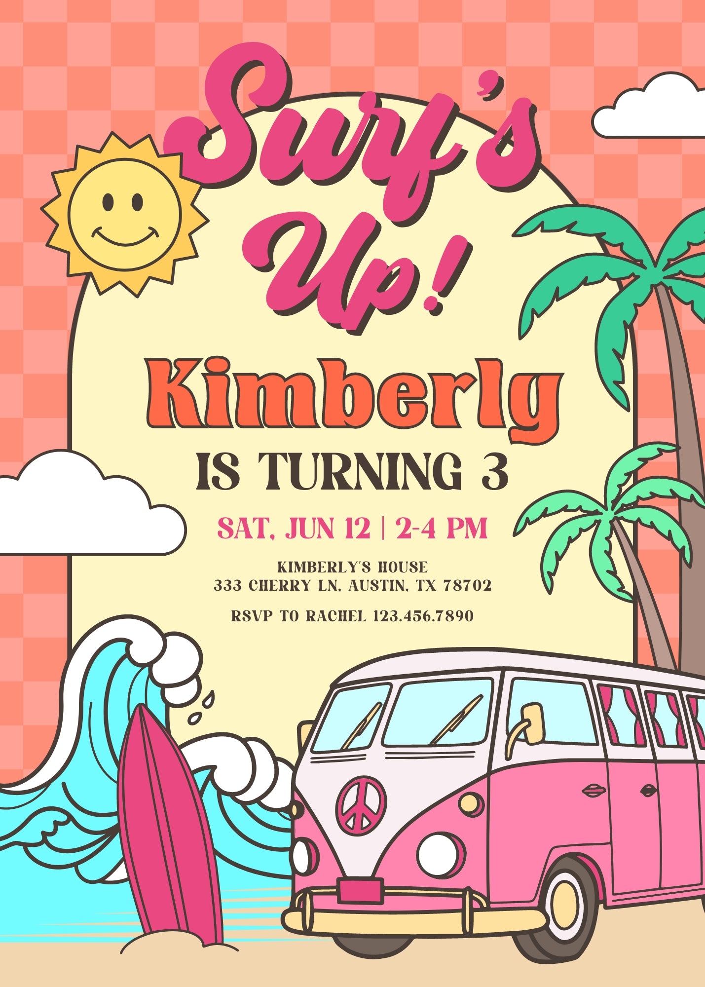 Groovy Surfvan Surfing customizable invitation template | Share or Print |  | FU886