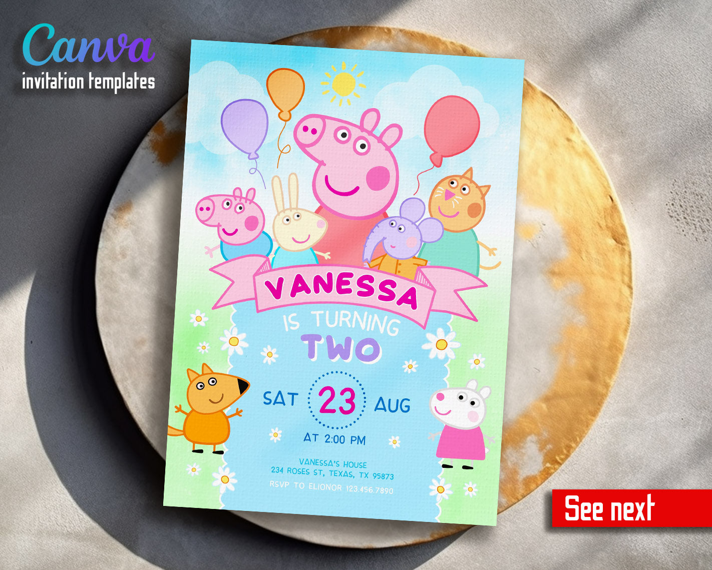 Peppa Pig customizable invitation template | Share or Print | girl | OW032