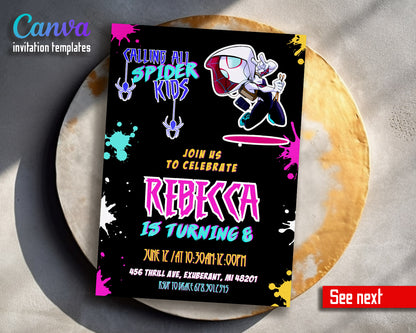 Spider Gwen Ghost Spidey  customizable invitation template | Share or Print | girl | DL572