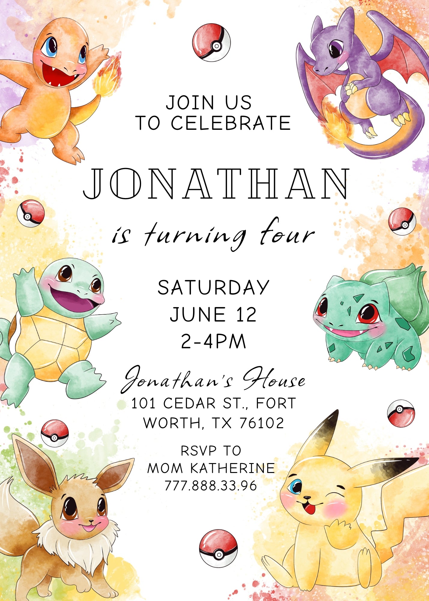 Pokemon customizable invite template | instant download | Share or Print | WK121