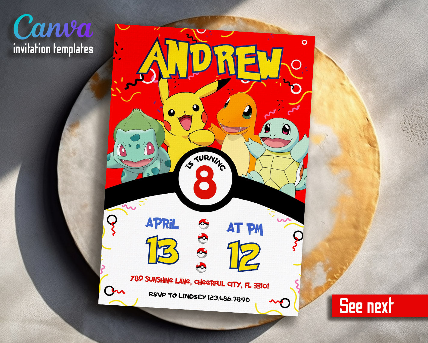 Pokemon Pikachu  customizable invitation template | Share or Print |  | QP352