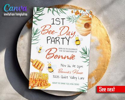 1st Bee Day Party customizable invitation template | Share or Print |  | ZR101