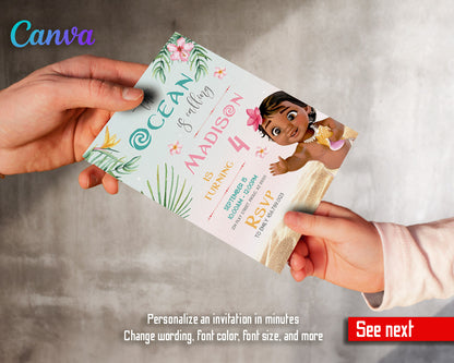 Moana Princess customizable invitation template | Share or Print | girl | EA110