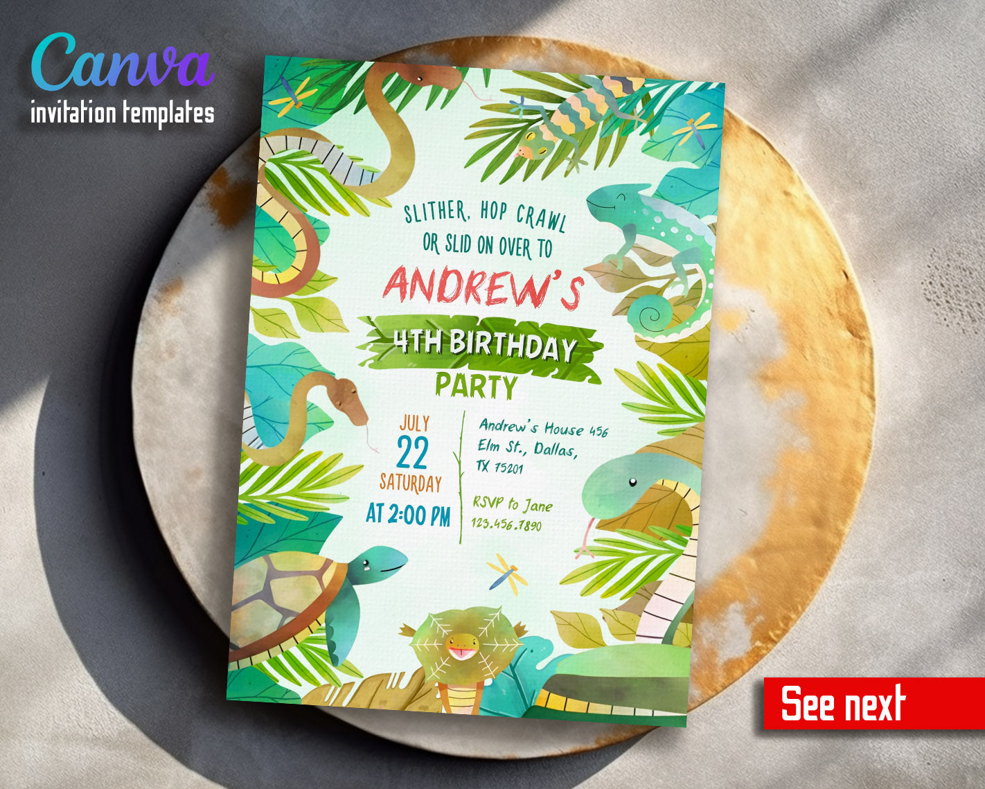 Reptile Lizard Snake customizable invitation template | Share or Print |  | HI673