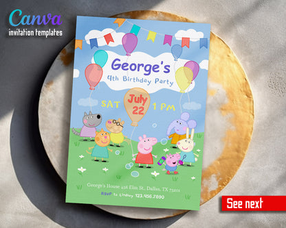 Peppa Pig customizable invitation template | Share or Print | girl | VT746