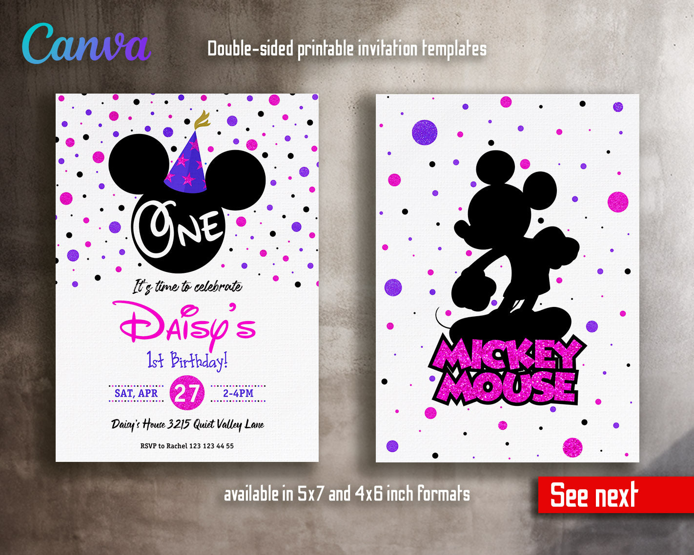 Mickey Mouse 1st Birthday customizable invitation template | Share or Print |  | FK811