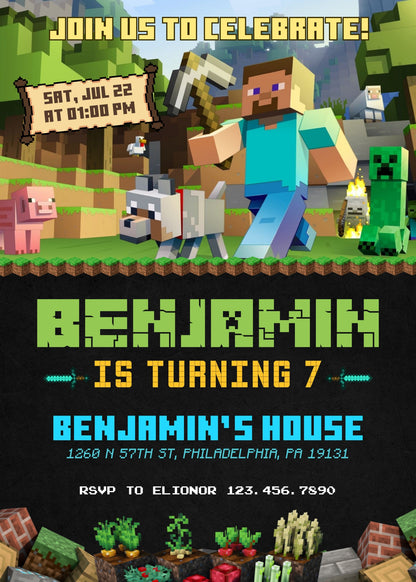 Minecraft Gamer customizable invitation template | Share or Print | | ZO091