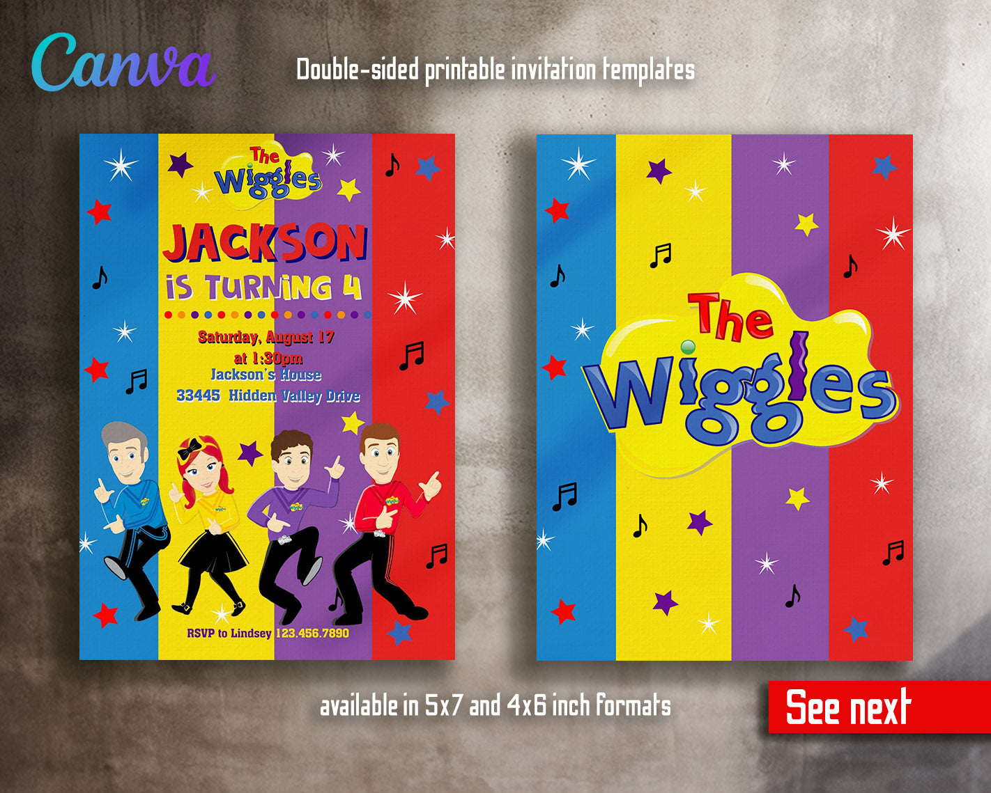 Wiggles One Finger One Thumb customizable invitation template | Share or Print |  | ZN603