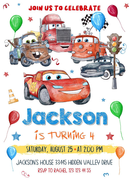 Cars Lightning McQueen customizable invitation template | Share or Print | boy | ZJ295