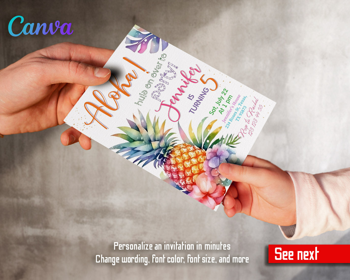 Aloha Luau Party customizable invitation template | Share or Print | girl | QJ525