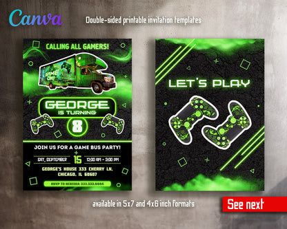 Video Game Bus Gamer customizable invitation template | Share or Print | boy | CH388