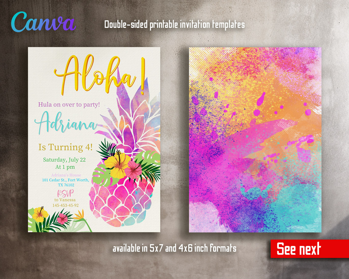 Aloha Luau Party customizable invitation template | Share or Print | girl | PH730