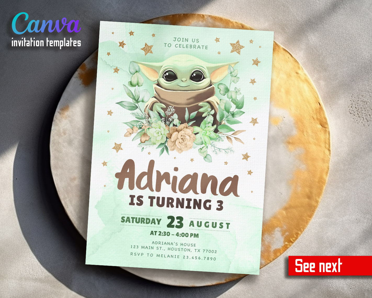 Baby Yoda Grogu Star Wars Mandalorian  customizable invitation template | Share or Print | boy | WE080