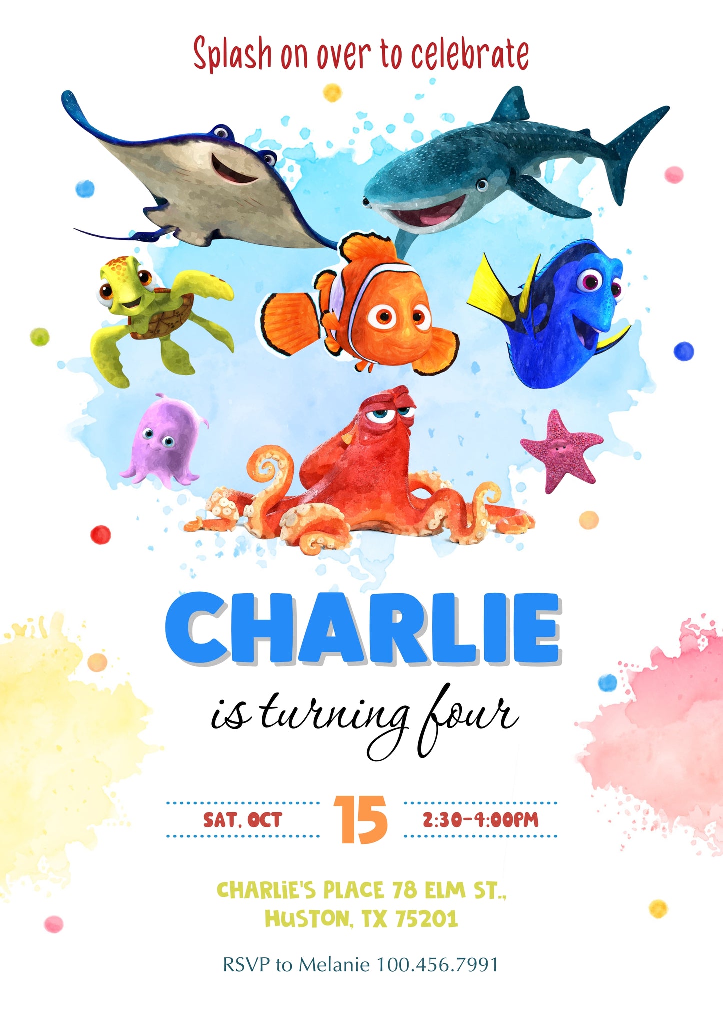 Finding Nemo customizable invitation template | Share or Print |  | AH797