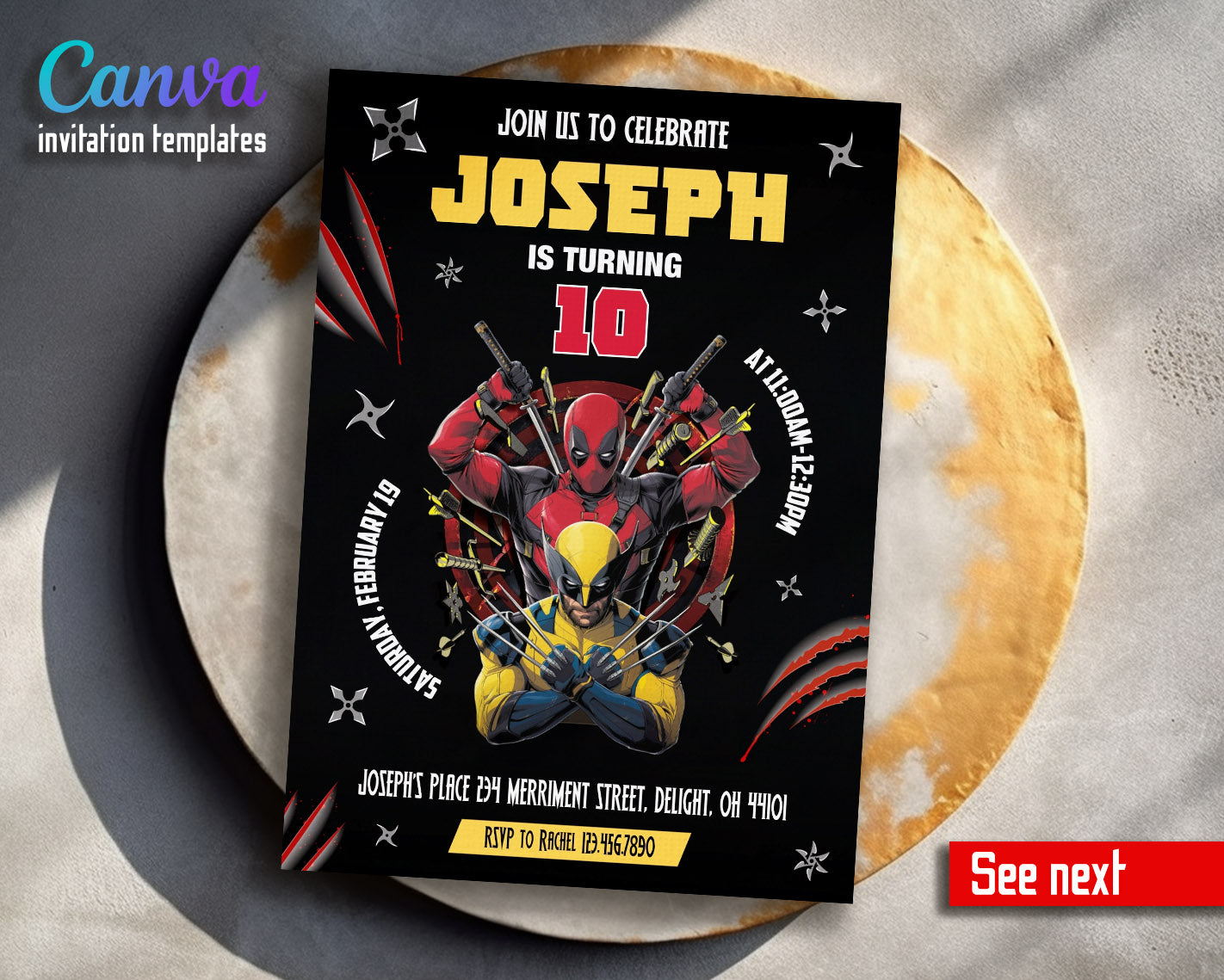 Deadpool Wolverine Marvel customizable invitation template | Share or Print | boy | VD842