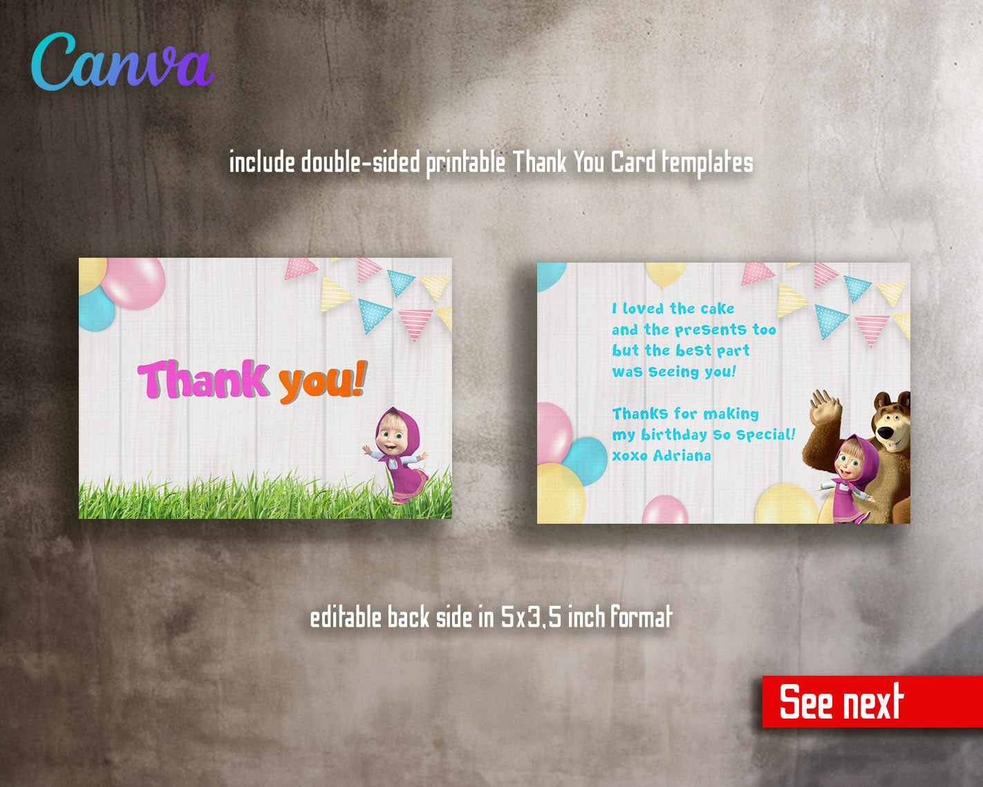 Masha and the Bear customizable invitation template | Share or Print |  | CE439