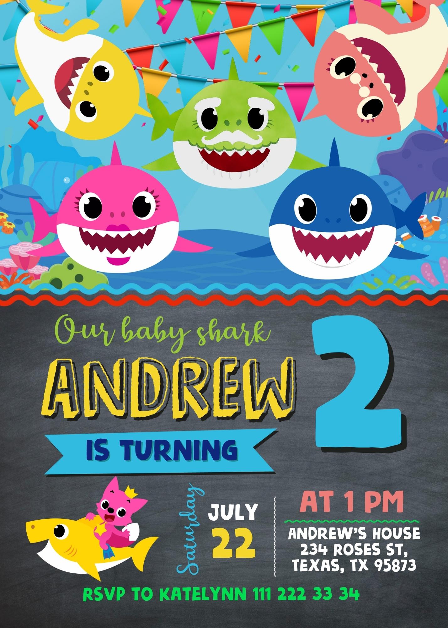 Baby Shark customizable invite template | instant download | Share or Print | UQ242