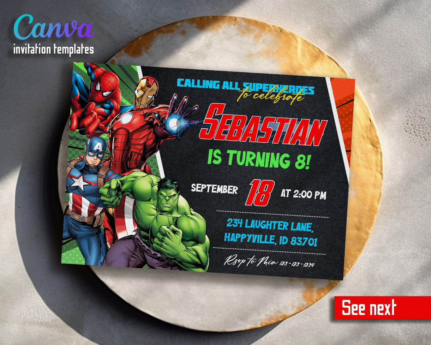 Avengers Marvel Superhero  customizable invitation template | Share or Print | boy | CI575